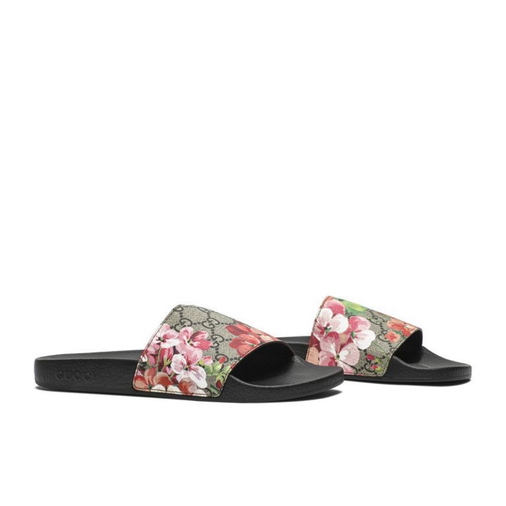 Gucci Black and Pink Floral Sandals